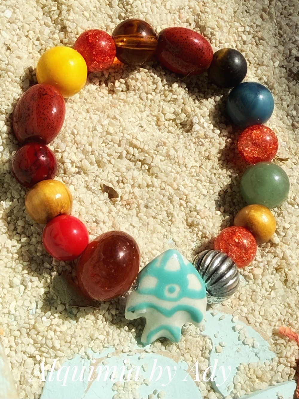 Oversized Bracelet – Big ceramic fish Swirl Focal + High summer